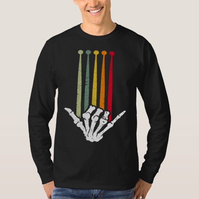 Camiseta Drummer Skeleton DrumStick Rock Music Drums Retro  (Anverso)