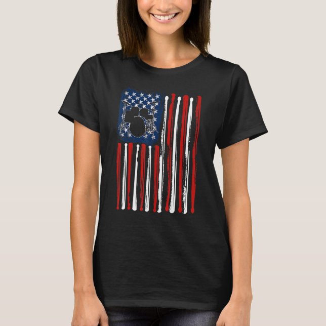 Camiseta Drumming Drummer American USA Flag 4th Of July Men (Anverso)
