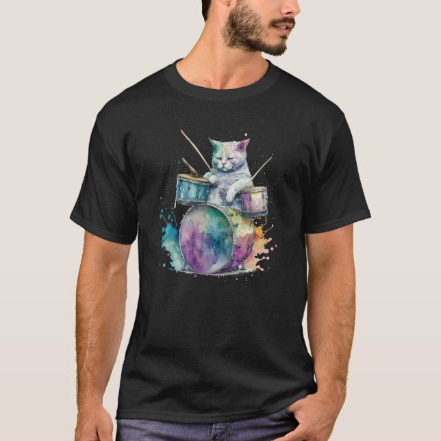 Camiseta Drums Drummmer Cat  4 (Anverso)