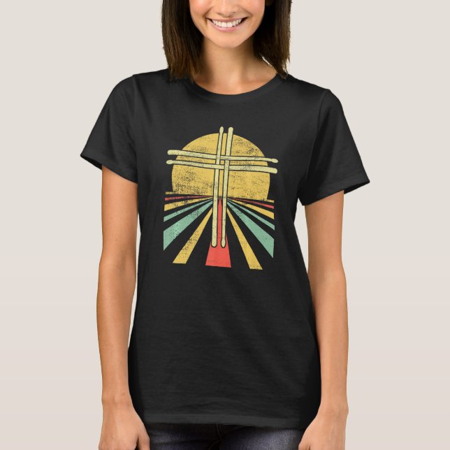 Camiseta Drumsticks Crucifix Drummer Christian Worship (Anverso)