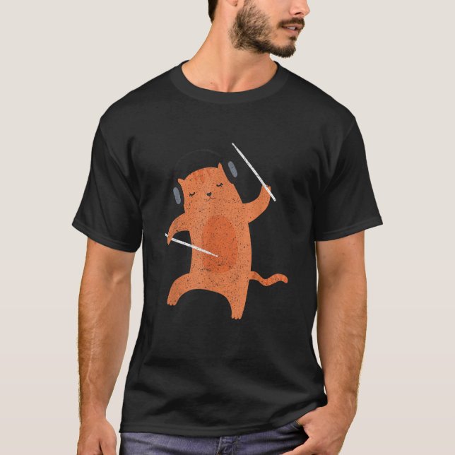 Camiseta Drumsticks Percussion Drummer Cat Animal Gift Drum (Anverso)