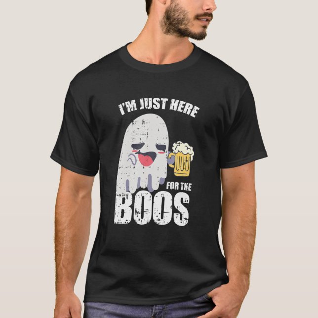 Camiseta Drunk Ghost Drinking Beer Boo Costume Funny Hallow (Anverso)
