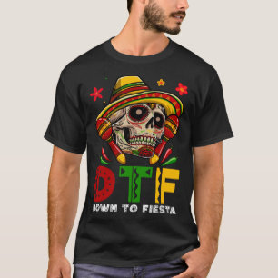 Camiseta DTF Abajo Fiesta Calaca Mexicana Sombrero Cinco D