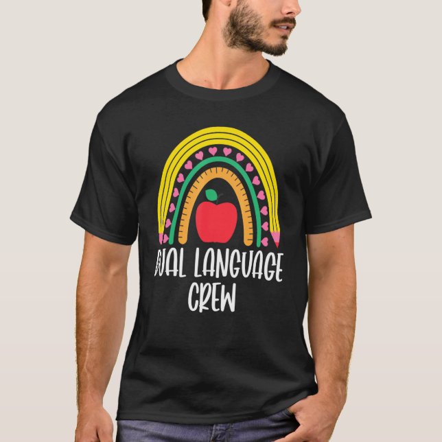 Camiseta Dual Language Crew Rainbow Bilingual Teacher Dual  (Anverso)