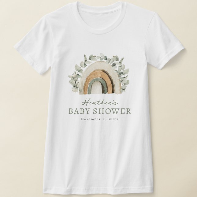 Camiseta Ducha de Bebé Arcoíris Boho (Boho Rainbow Baby Shower T-Shirt by Painted Paperie
)