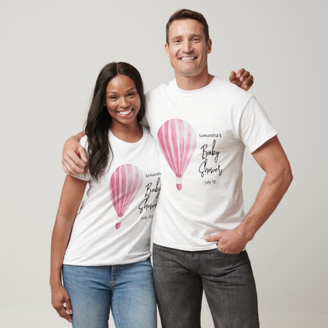 Camiseta Ducha de bebé globo aerostático rosa (Unisexo)