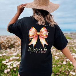 Camiseta Ducha de Boda con Lazo Floral Dorado y Rosa