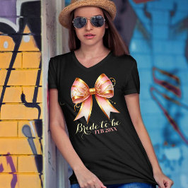 Camiseta Ducha de Boda con Lazo Floral Dorado y Rosa