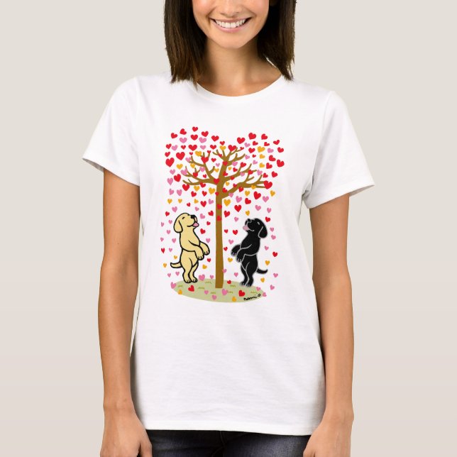Camiseta Ducha de corazones labradores amarillos y negros (Anverso)