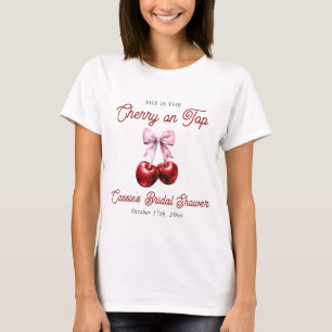 Camiseta Ducha de Novia Moderna con Cereza Rosa encima de u