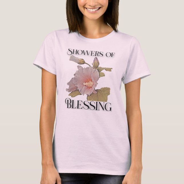 Camiseta Duchas de Bendición - Hibisco y gotas de lluvia (Anverso)