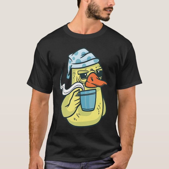 Camiseta Duck Animal Bird with Coffee Drinking Funny Coffee (Anverso)