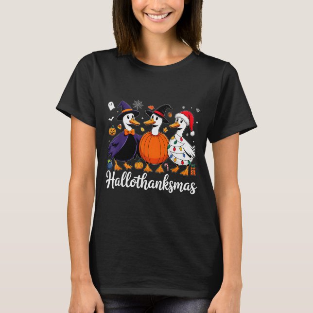 Camiseta Duck Halloween Thanksgiving Christmas Happy Hallot (Anverso)