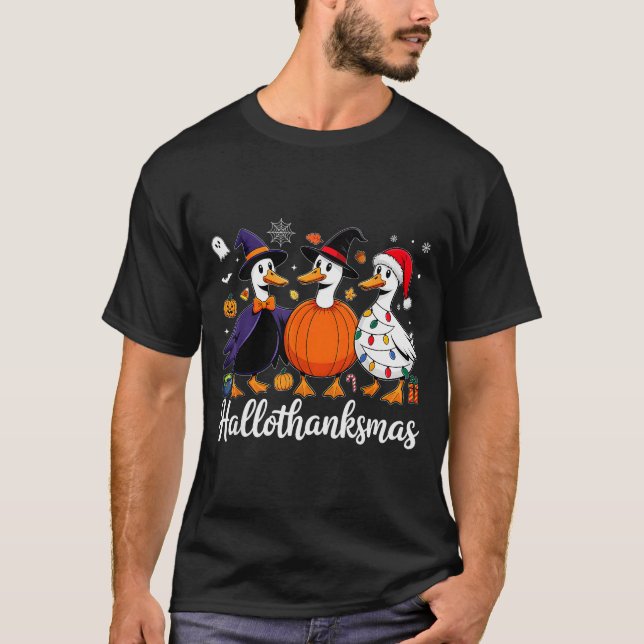 Camiseta Duck Halloween Thanksgiving Christmas Happy Hallot (Anverso)