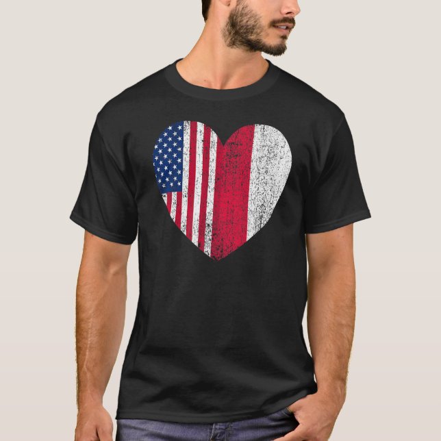 Camiseta Duel Heart Design Polonia y ciudadano estadouniden (Anverso)