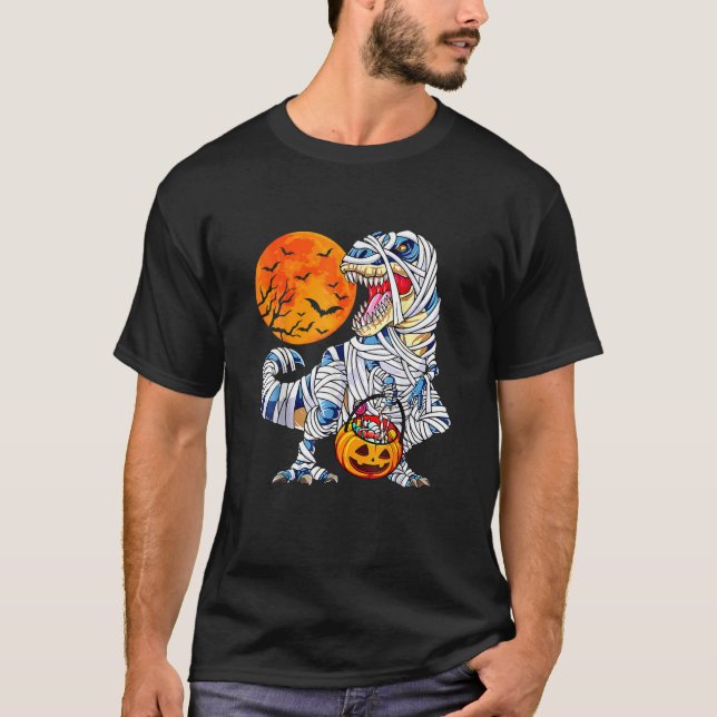Camiseta Duelo de halloween Dinosaurio T Rex Mummy Pumpkin  (Anverso)
