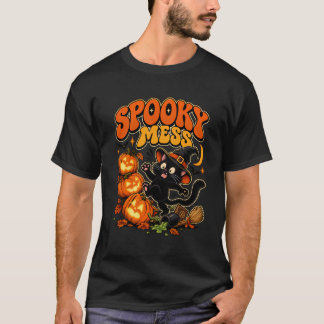 Camiseta Duelo Espeluznante Gato Negro Halloween