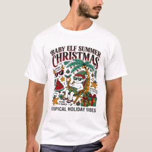 Camiseta Duende de Navidad de Verano Tropical en la Playa