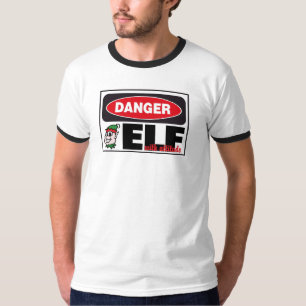 Camiseta Duende del navidad con el Rótulo del peligro de la