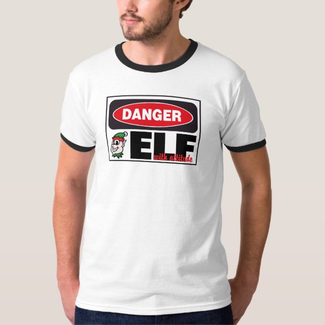 Camiseta Duende del navidad con el Rótulo del peligro de la (Anverso)