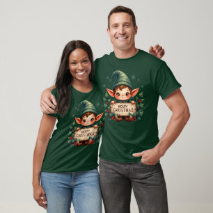 Camiseta Duende Navideño Adorable Sosteniendo Letrero Alegr