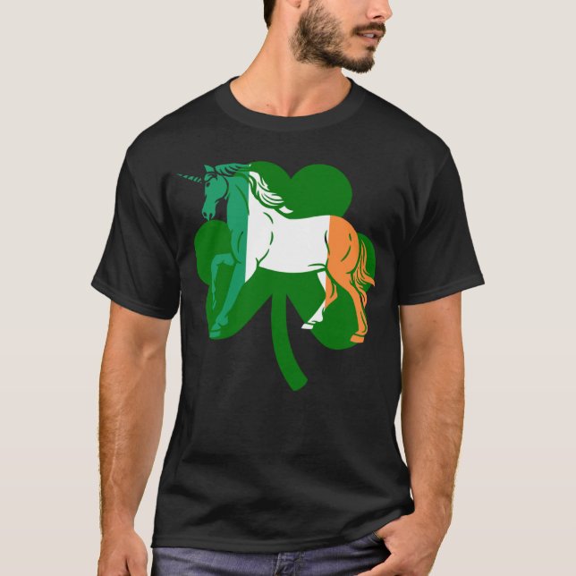 Camiseta Duende Unicornio Caballo Suerte Trébol St Patricku (Anverso)