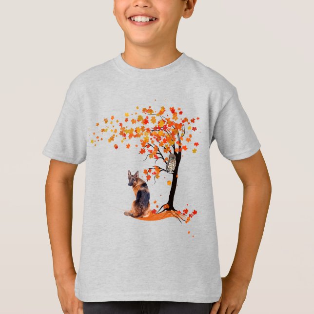 Camiseta Dueño Alemán De Otoño De Pastor Y Perro De Árbol C (Anverso)