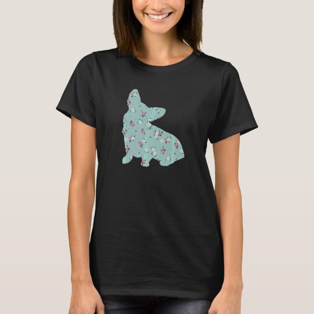 Camiseta Dueño de Corgi Flor Flor Silhouette Perro Bree (Anverso)