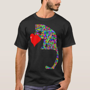 Camiseta Dueño de gato corazón formas geométricas coloridas