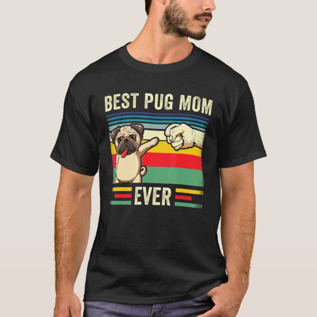 Camiseta Dueño de perro de pug mamá Retro Vintage- Puppy Pe (Anverso)