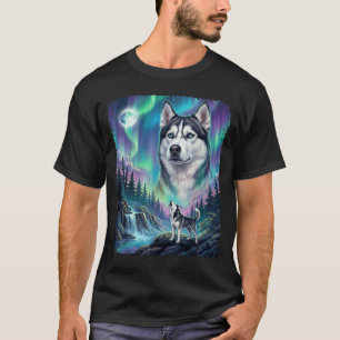 Camiseta Dueño de perro Husky siberiano aullando Luces del
