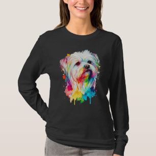 Camiseta Dueño de perro mascota lindo colorido maltés acuar