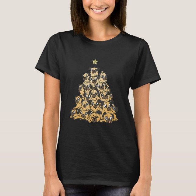 Camiseta Dueño de perro Pug Christmas Tree Puggle Cachorro  (Anverso)
