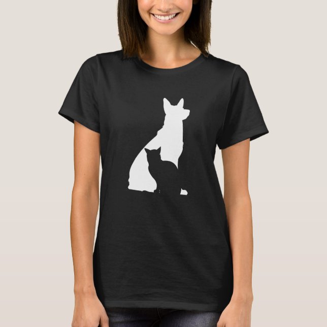 Camiseta Dueño de perro y perro de silueta de gato (Anverso)