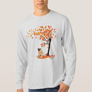 Camiseta Dueño De Pug Owl Y Fall Tree Pug Funny Pug Otoño