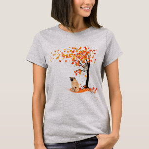 Camiseta Dueño De Pug Owl Y Fall Tree Pug Funny Pug Otoño
