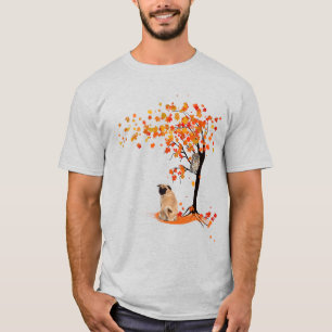 Camiseta Dueño De Pug Owl Y Fall Tree Pug Funny Pug Otoño