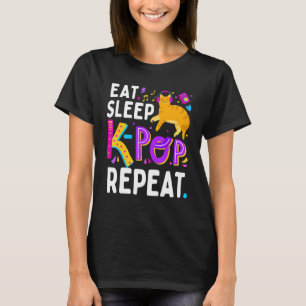 Camiseta Duerme K Pop Repite Gato Lindo Música Coreana Fan 
