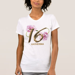 Camiseta Dulce 16 Nacimiento Rosas Rosa Rosa Rosada Floral 