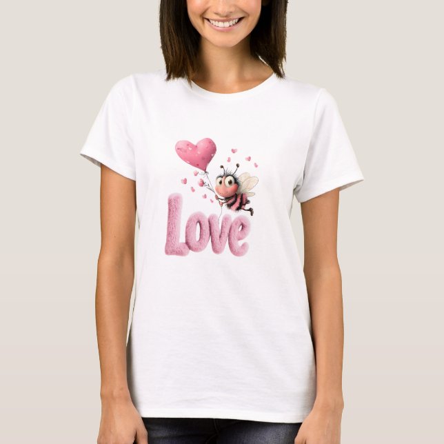 Camiseta Dulce Amor Abeja Rosa Día de San Valentín  (Anverso)