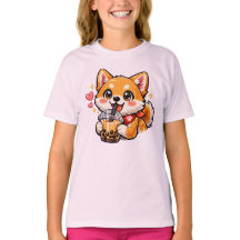 Dulce Anime Shiba Inu Bebiendo Bubble Tea Kawaii