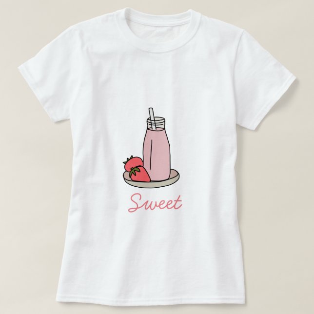 Camiseta Dulce batido de fresa batida rosa lindo (Diseño del anverso)