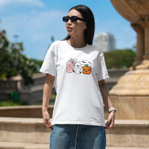 Camiseta Dulce Boo Halloween Floral Fantasma y Calabaza de