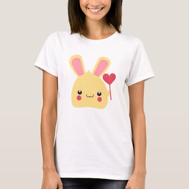 Camiseta Dulce cara de conejo conejo con corazón en un palo (Anverso)