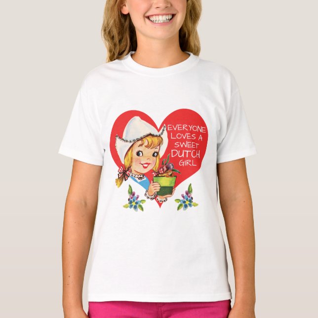Camiseta Dulce Chica holandés Vintage Tulips Meisje & Heart (Anverso)