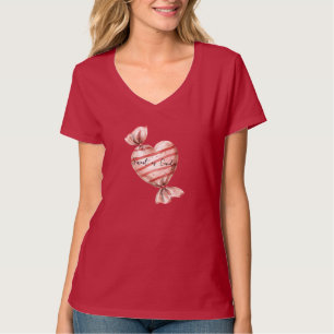 Camiseta Dulce como Corazón de Rayas Rojas y Rosadas de Car