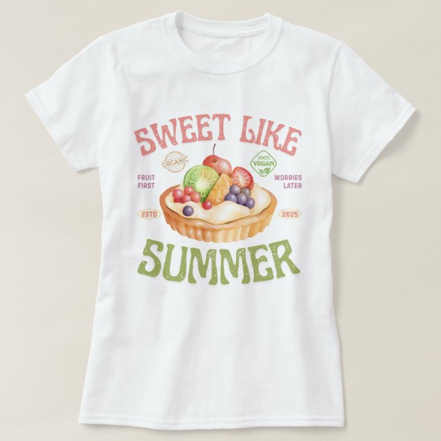 Camiseta Dulce como el verano, frutas acuarela (Diseño del anverso)