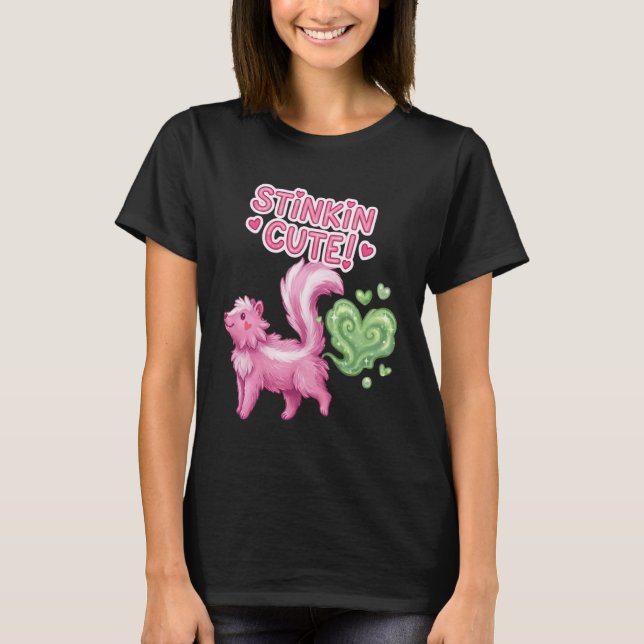 Camiseta Dulce Corazón Kawaii Zorrillo Rosa San Valentín Ad (Anverso)