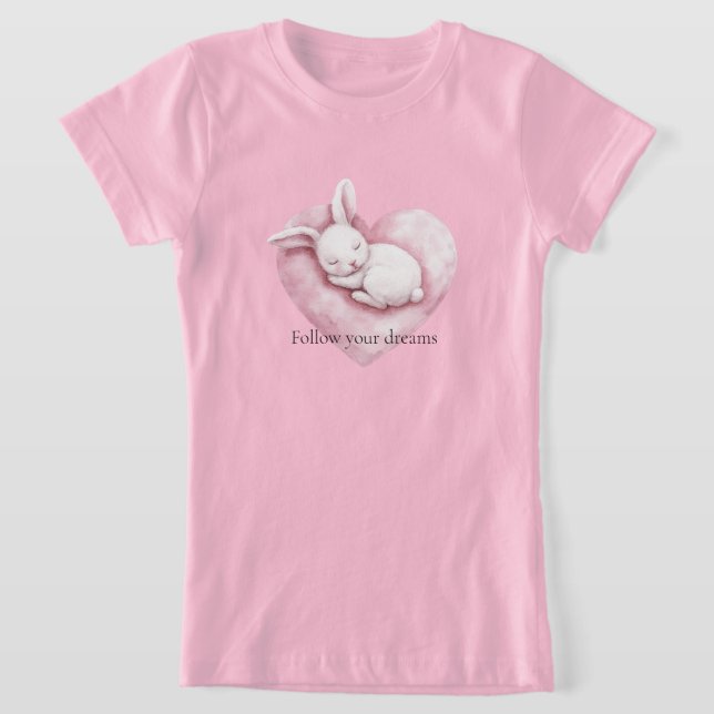 Camiseta Dulce corazón rosado conejo corazón almohada (Distribución)