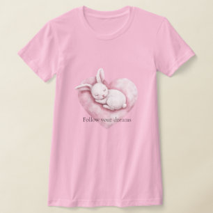 Camiseta Dulce corazón rosado conejo corazón almohada